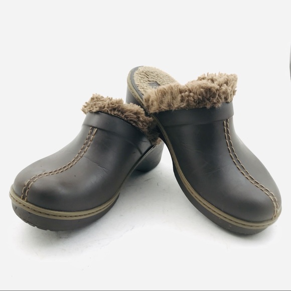 Crocs Faux Fur Lined Mule Clogs Womens Size 8 Brown - Picture 7 of 9